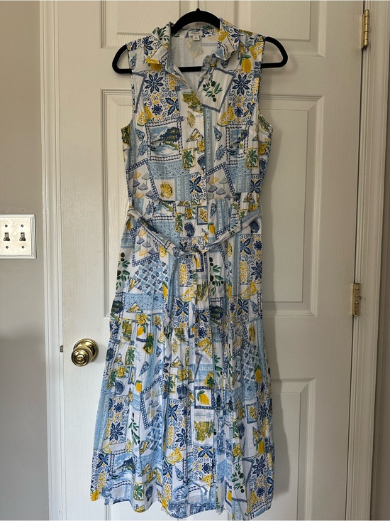 J. Crew Dresses & Skirts - J.Crew La Dolce Vita Lemon Print Midi Shirt Dress, Sleeveless Tiered Belted